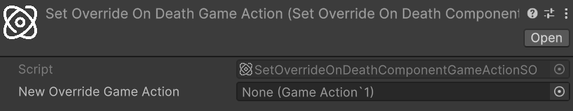 Set Override On Death Game Action inspector