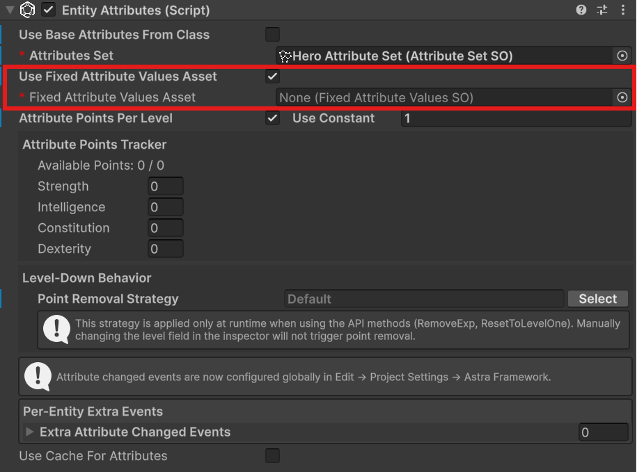 EntityAttributes with Use Fixed Attribute Values Asset enabled