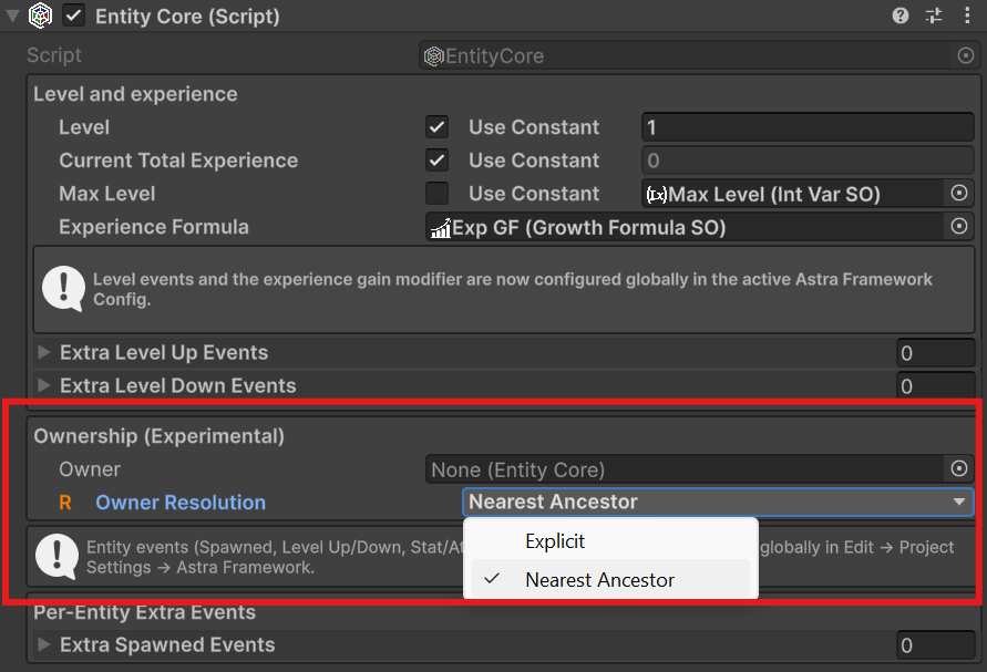 EntityCore inspector Ownership section