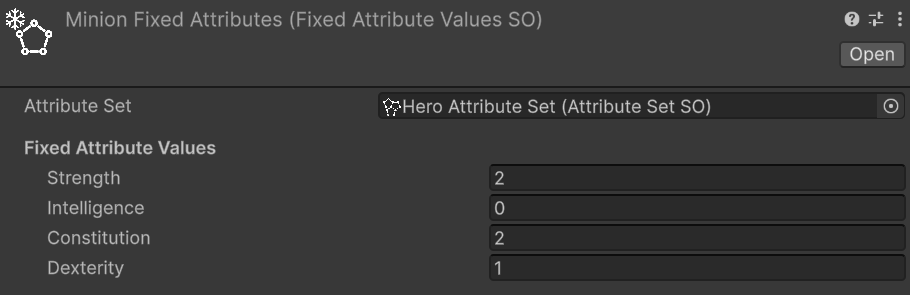 Fixed Attribute Values asset inspector