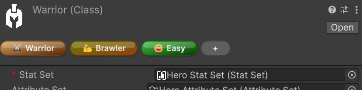 Inspector header showing interactive GameTag pills and add button