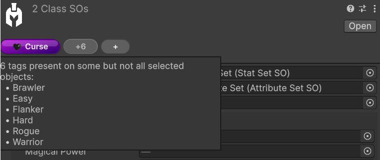 Multi-object editing with shared tags and overflow indicator